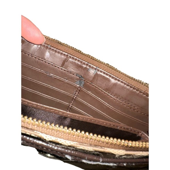Coach Signature Stripe Zippy Wallet Wristlet Brown Canvas - Picture 9 of 9